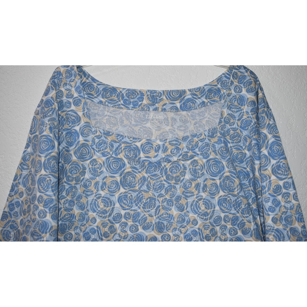 Liz & Me 4X Top Blue/White Squared Neck Short Slv 100% Cotton Shirt Blouse 30/32 - Picture 3 of 16